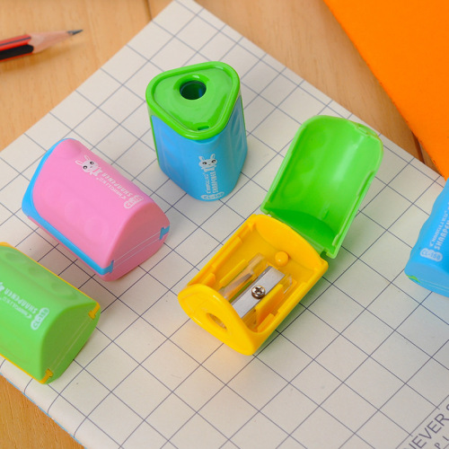 primary school student stationery wholesale pencil sharpener long stand plastic single hole pencil sharpener manual cartoon pencil sharpener factory direct supply