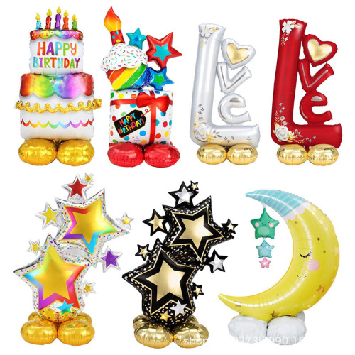 new style standing aluminum balloon birthday cake love moon proposal birthday party layout decorative ball