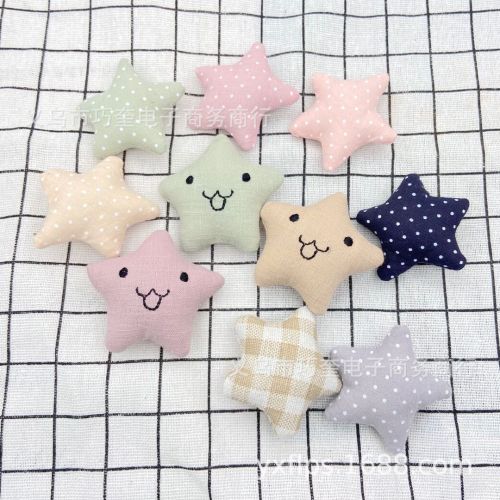 New Fabric Craft Plaid Five-Pointed Star Handmade Fabric Accessories Cotton-Filled Clothing Pin Doll Brooch Accessories