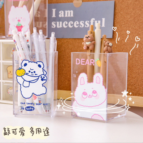 ins cute cartoon transparent pen holder creative fashion office stationery acrylic transparent storage tube