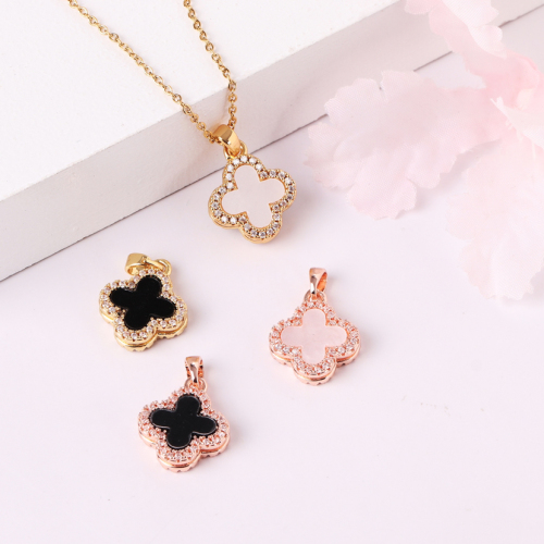 online popular double-sided lucky grass pendant micro-inlaid zirconium real gold plating