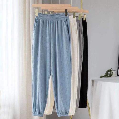 cream ankle-tied pants for women 2021 autumn new ice silk slimming sports student korean casual bloomers cropped pants