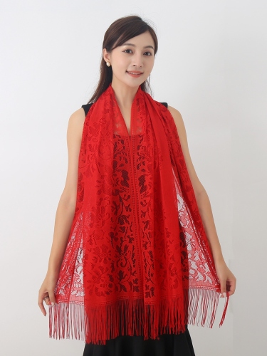 Spring and Summer New Western Style Fashionable Lace Scarf Jacquard Travel Travel Baike Light Shawl Beach Towel Tassel Scarf 
