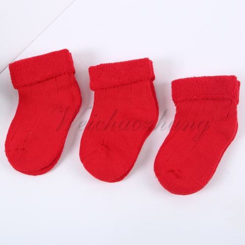 3 pairs in a box free shipping 2023 new festive red thick terry socks winter infant baby socks
