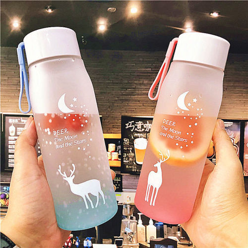 Korean Gradient Color Elk Frosted Plastic Cup Male and Female Student Couple space Cup Fresh Portable Handy Water Cup 