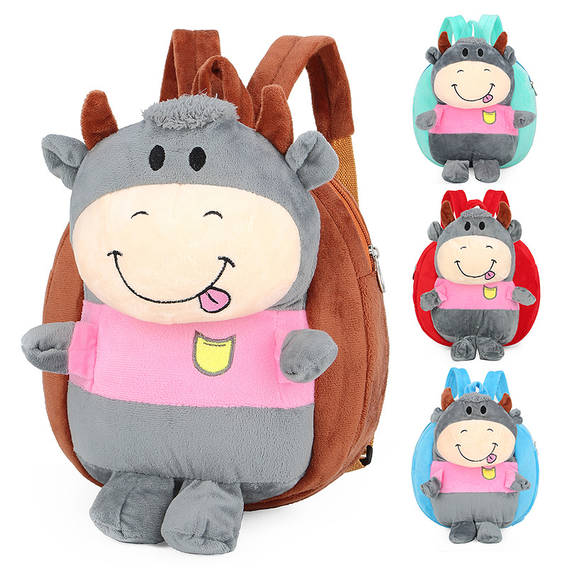 Plush Children's Schoolbag Baby Kindergarten Cow Schoolbag 2022 Winter New Cartoon Cute Backpac