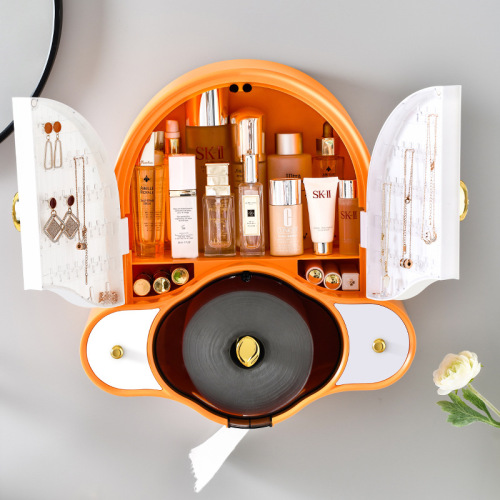 light luxury cosmetics face towel wall-mounted punch-free storage box multifunctional dustproof storage rack facial cleansing towel storage