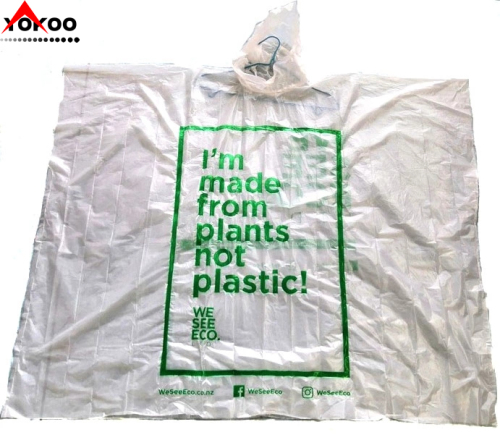 0.02mm Degradable PLA Disposable Poncho Biodegradable Disposable Cape-Style Raincoat Printable Logo