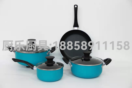 seven-piece aluminum non-stick pan milk pot soup pot frying pan kitchenware household kitchen supplies non-stick pan spot supply batch