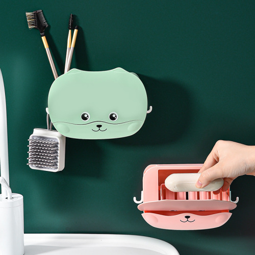 soap box wall-mounted draining hole-free water-free dormitory storage rack cartoon cute flip soap box