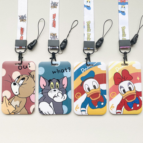 new couple card cover cartoon student campus meal card bag certificate set with lanyard bus subway ic card protective cover