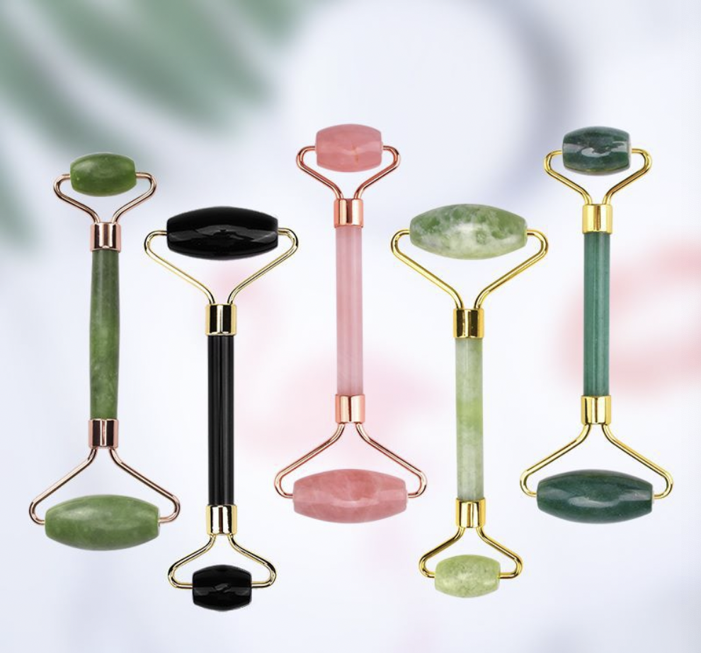 玉石滚轮脸部按摩器 瘦脸神器脸部按摩滚轮刮痧套装玉石按摩滚轮