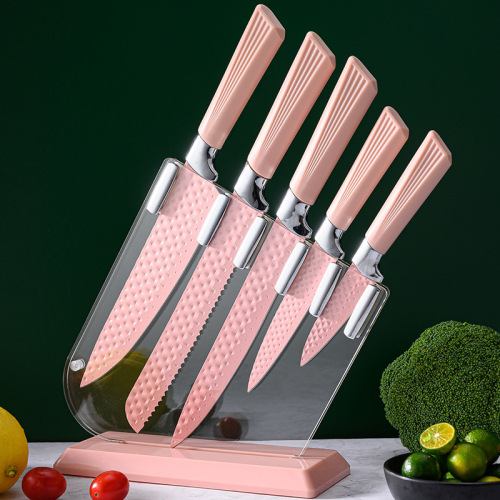 Cross-Border Knife Set Cozy Series Multi-Purpose Stainless Steel Household Kitchen with Knife Base Combination Six-Piece Knife Set