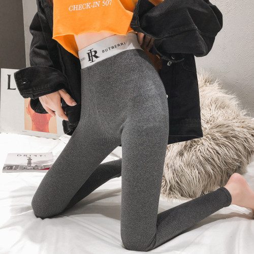 Letter Waist TB Spring and Autumn Gray Thread Leggings Women‘s Outer Wear Thin High Waist Stretch Tight Yoga Pants