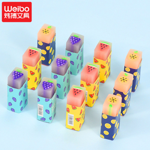 Weibo Stationery Wholesale Photo Leather Children‘s Creative Cartoon Cute Brick Square Shape Colorful Fruit Eraser