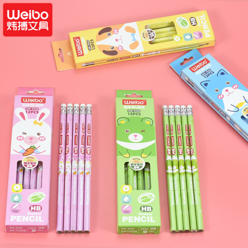 Weibo Office Supplies Wholesale Primary School Student Cute Cartoon Color Pencil Art Sketch Painting Log Pencil
