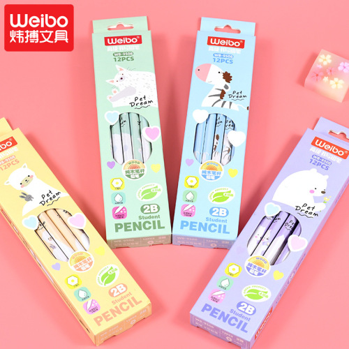 new weibo stationery cartoon 2b pencil multi-color student writing exam pen cute pattern gift