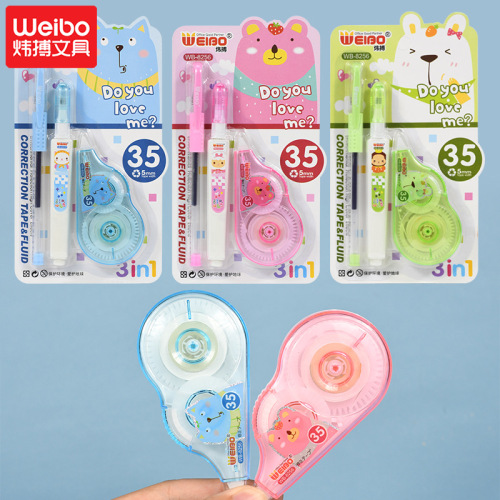 Wei Bo Creative Correction Tape Correction Fluid Gel Pen Three-in-One Set Cartoon Cute Student Stationery Supplies Wholesale 