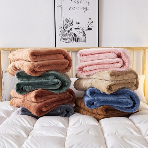Factory Blanket Wholesale Solid Color Thickened Beard Blanket Farley Coral Fleece Warm Bed Sheet Air Conditioning Blanket Tassel Blanket