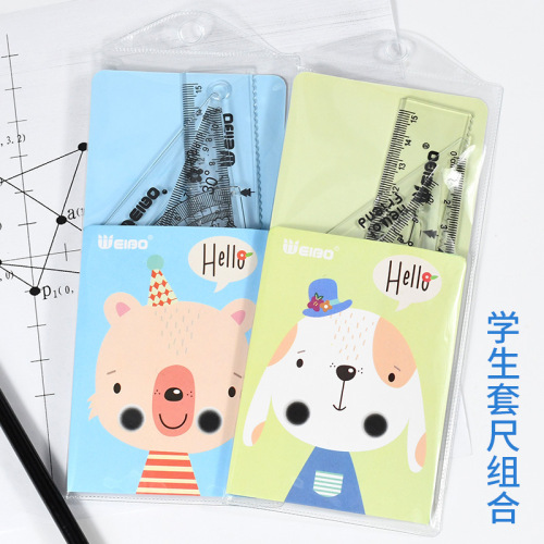 primary school student drawing set 4-piece ruler new cartoon transparent cute plastic ruler students learn office supplies