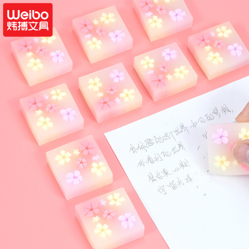 Weibo Stationery wholesale Ordinary Leather Creative Eraser Square Creative Cute Sketch Drawing Cherry Blossom Eraser