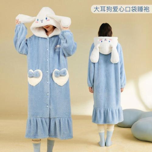 cute cinnamoroll babycinnamoroll pajamas for women new winter internet celebrity small coral velvet night-robe thickened loungewear