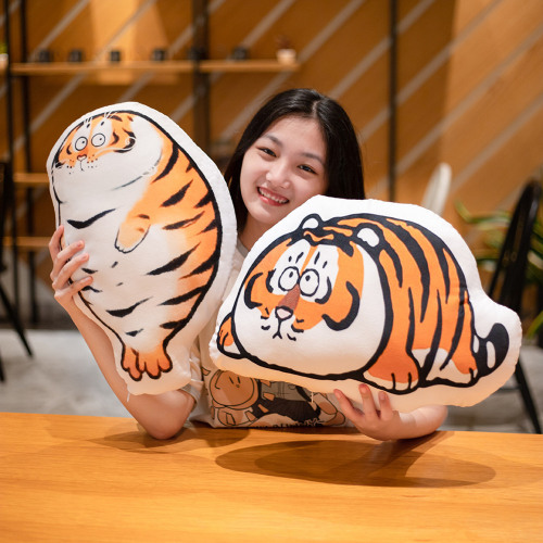 Creative Funny Hand-Painted Wind Fat Tiger Pillow Sofa Cushion Plush Toy Home Decoration Auspicious Gift for the Year of Tiger