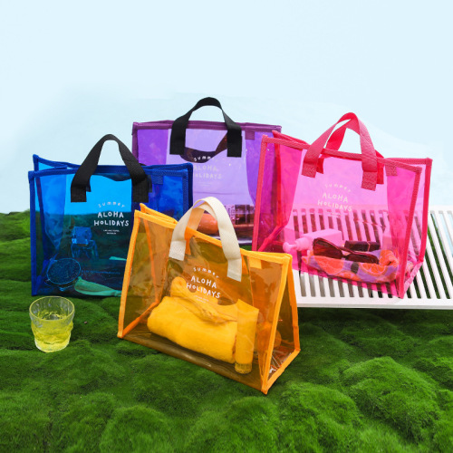 pvc hand carrying swimming bag portable clothing storage bag fashion transparent pvc beach bag handbag