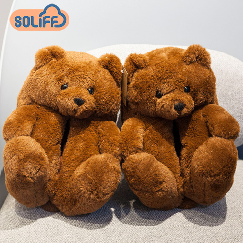 Teddy Bear Plush Slippers Teddy Bear Slippers Multi-Color Home Plush Thickening Thermal Cotton Shoes