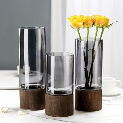 European and American Ins Style Glass Wood Pad Creative Vase Hydroponic Dried Flower Arrangement in Vase Decoration Crafts