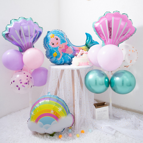 mermaid ocean theme princess baby girl birthday decoration scene layout party background wall balloon
