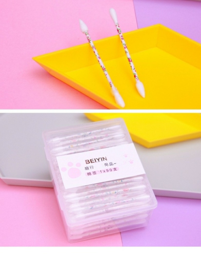 boxed single independent packaging printing cotton swab two-head cotton swab cosmetic cotton stick 90 pieces