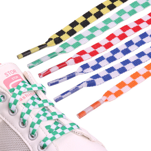 New Checkered Casual Cloth Shoes Board Shoes sports Shoelace Fashion Universal Racing Lane Black and White Square Flat Lacing