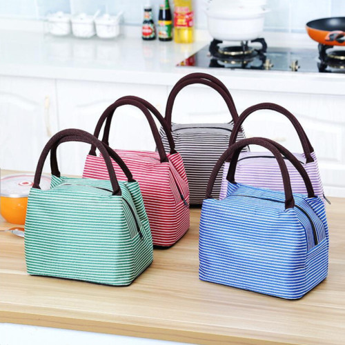 Outdoor Striped Bento Cooling Bag Multifunctional Refrigerated Thermal Bag Oxford Portable Storage Bag Office Lunch Box Bag Large