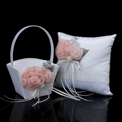 New Wedding Supplies Set Wedding Bridesmaid Hand-Held Flower Basket Flower Girl Hand-Held Artificial Flower Ring Pillow 
