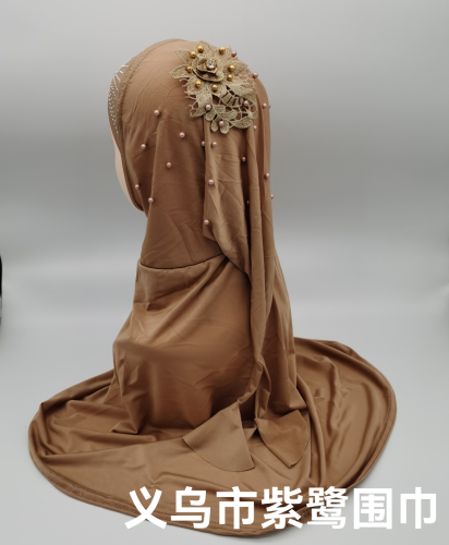 Foreign Trade Hot Selling Ice Silk Fabric Applique Tail 60*60 Veil Ethnic Style Lady Fashion Tam-O‘-Shanter