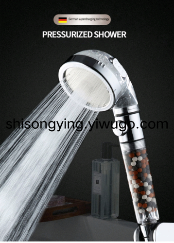Supercharged One-Click Water Stop Three-Gear Adjustable Anion Nozzle Shower Head 