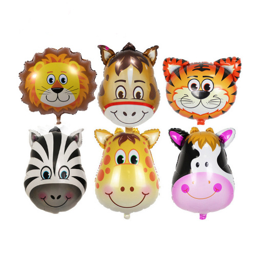 various medium cartoon animal head aluminum film balloons lion tiger deer cows and other animal head light balloons