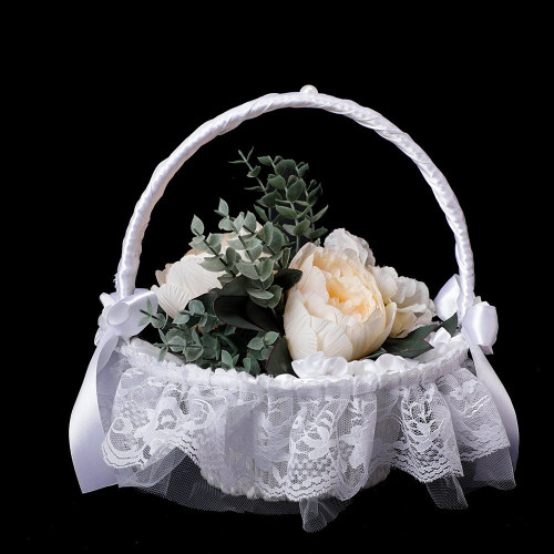 wedding candy holding flower basket wedding flower girl spreading flower portable small flower basket high foot lace hand-woven wedding basket