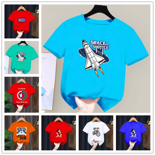 Super Soft Cotton Children‘s Clothing Summer New Children‘s Short-Sleeved T-shirt Boys and Girls Cartoon Print Top Leftover Stock