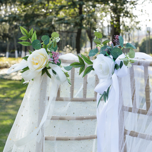 Nordic Outdoor Wedding Arrangement Chair Back Flowers Decorative Bouquet Mori Style Artificial Flower Wedding Photography Props Chair Back Flowers 
