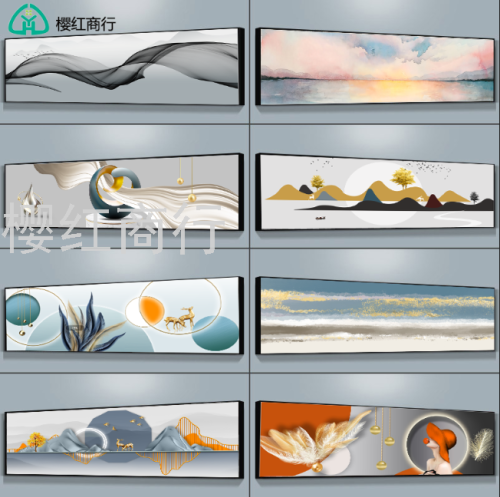 bedroom bedside decorative painting wall modern minimalist new chinese cartoon with landscape painting crystal porcelain painting hanging painting