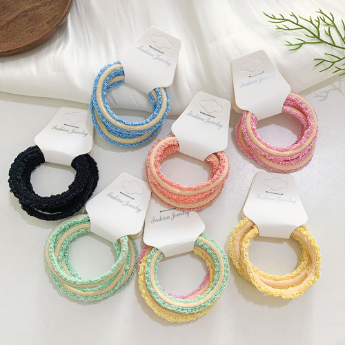 Candy Color Lace Hair Band 3 Card Pieces Rubber Band Korean Style Fresh Hair Rope New Tie-up Hair Head Rope