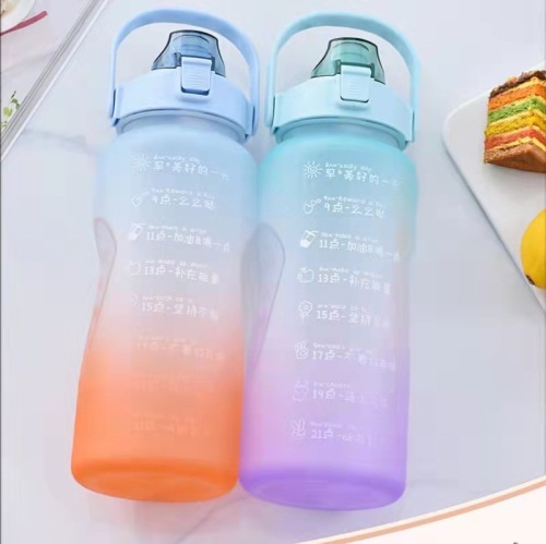 gradient 2l large capacity water cup female summer sports straw cup subnet red plastic frosted oversized portable water bottle