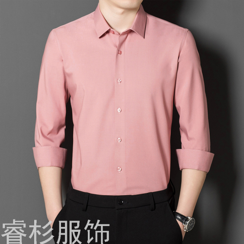 New Fashion Business Shirt Popular Korean Style Mulberry Silk Casual Men‘s Long Sleeve Shirt
