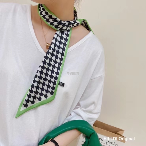 Spring Popular Korean Custom Angle Ribbon Silk Scarf Temperament Girls‘ Double-Layer Boutique Silk Scarf Can Mix and Match 