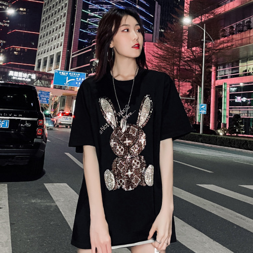 2024 new rhinestone t-shirt women‘s short sleeve loose large size korean hot exquisite rhinestone bottoming shirt t-shirt wholesale