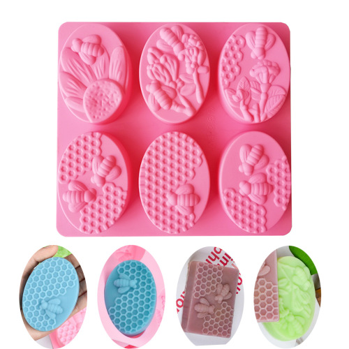 Silicone 6-Piece Oval Bee Soap Ice Cream Jelly Pudding Soap Cake Mold Baking Tool