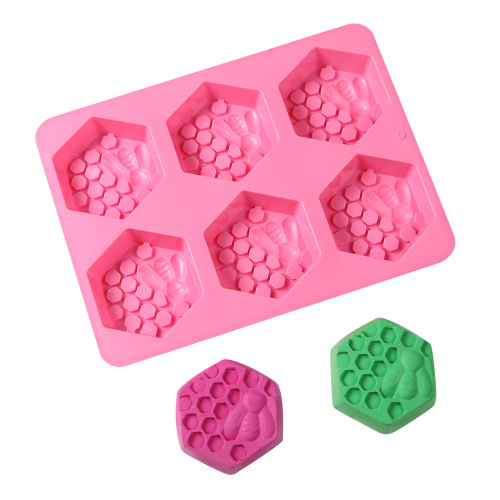 silicone 6-piece 6-side bee ice cream jelly pudding soap cake mold baking tool