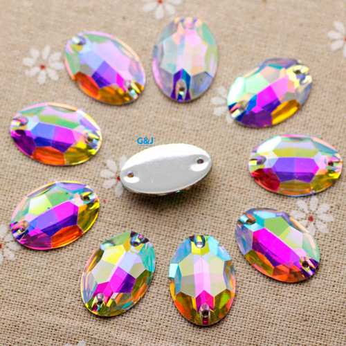 resin Flat Diamond AB Color Oval Mold Hole Clothing Wedding Dress Hesu Embroidered Beads DIY Hand Sewing Diamond